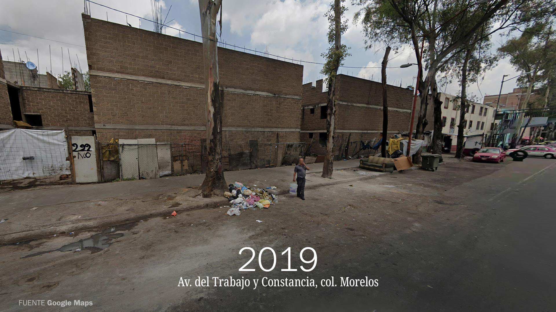 Imagen de Google Maps en la que se muestra un basurero clandestino sobre una avenida de la Ciudad de México en el año 2019