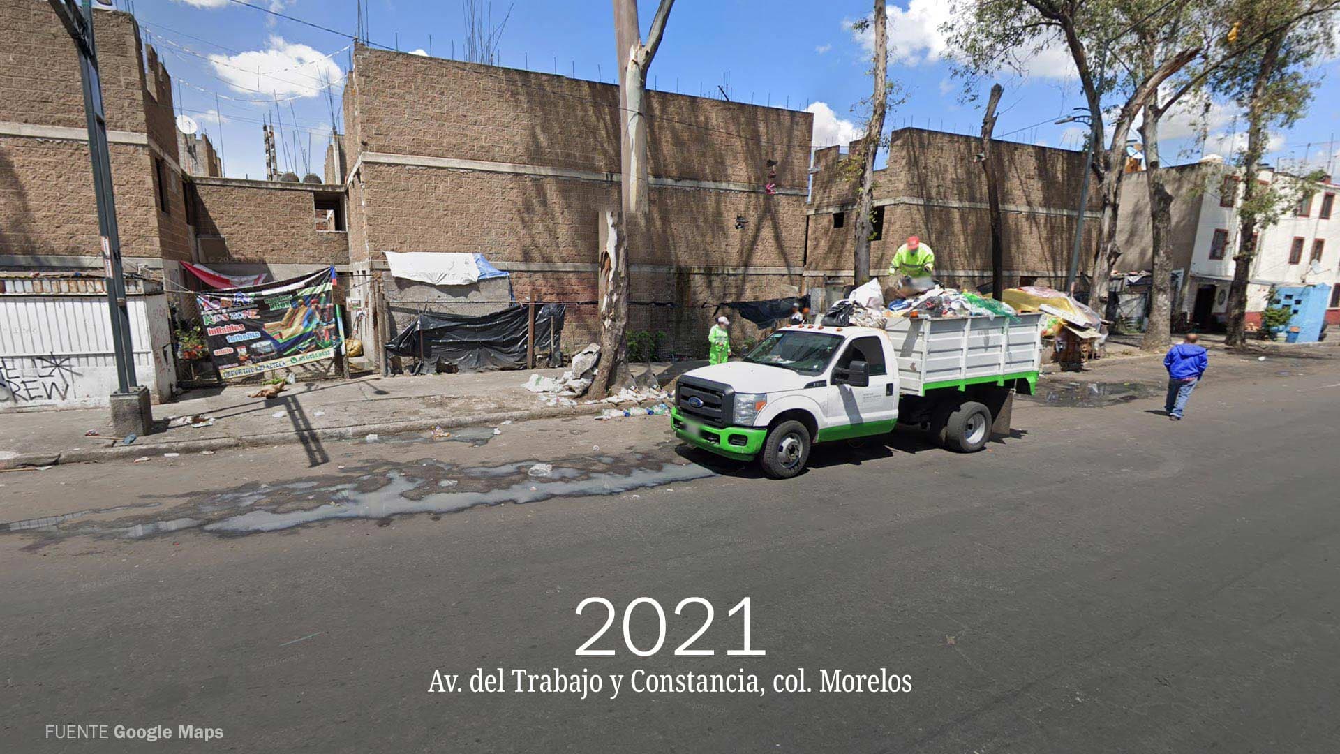 Imagen de Google Maps en la que se muestra un basurero clandestino sobre una avenida de la Ciudad de México en el año 2021
