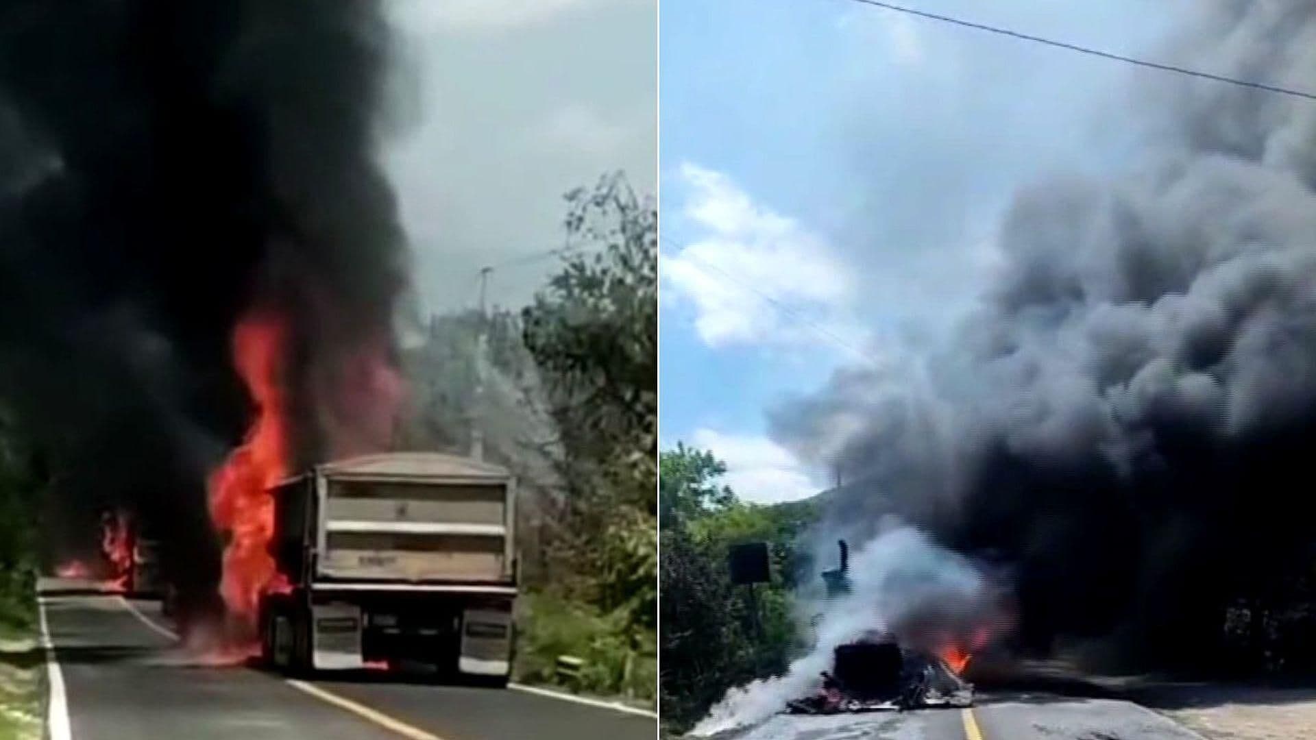 Incendian Vehículos de Empresa Minera en la Carretera Iguala-Teloloapan, Guerrero