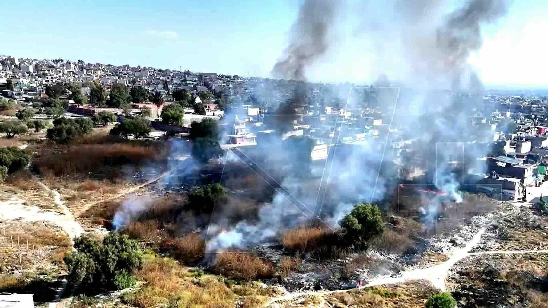 Reportan Incendio en Pastizal en Tecámac, en el estado de México