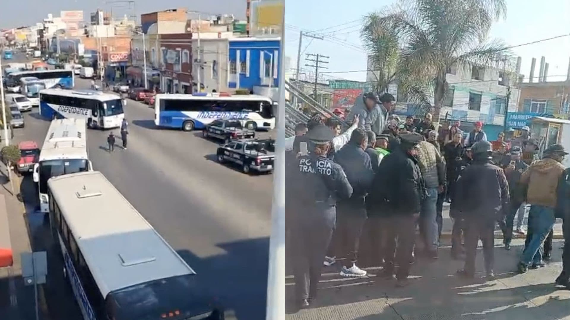 Se Enfrentan Agentes de Tránsito con Conductores de Transporte Público en Texmelucan