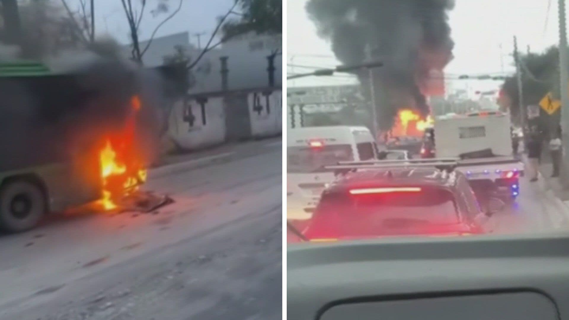 Camión de Pasajeros se Incendia en Carretera de Nuevo León (VIDEO)