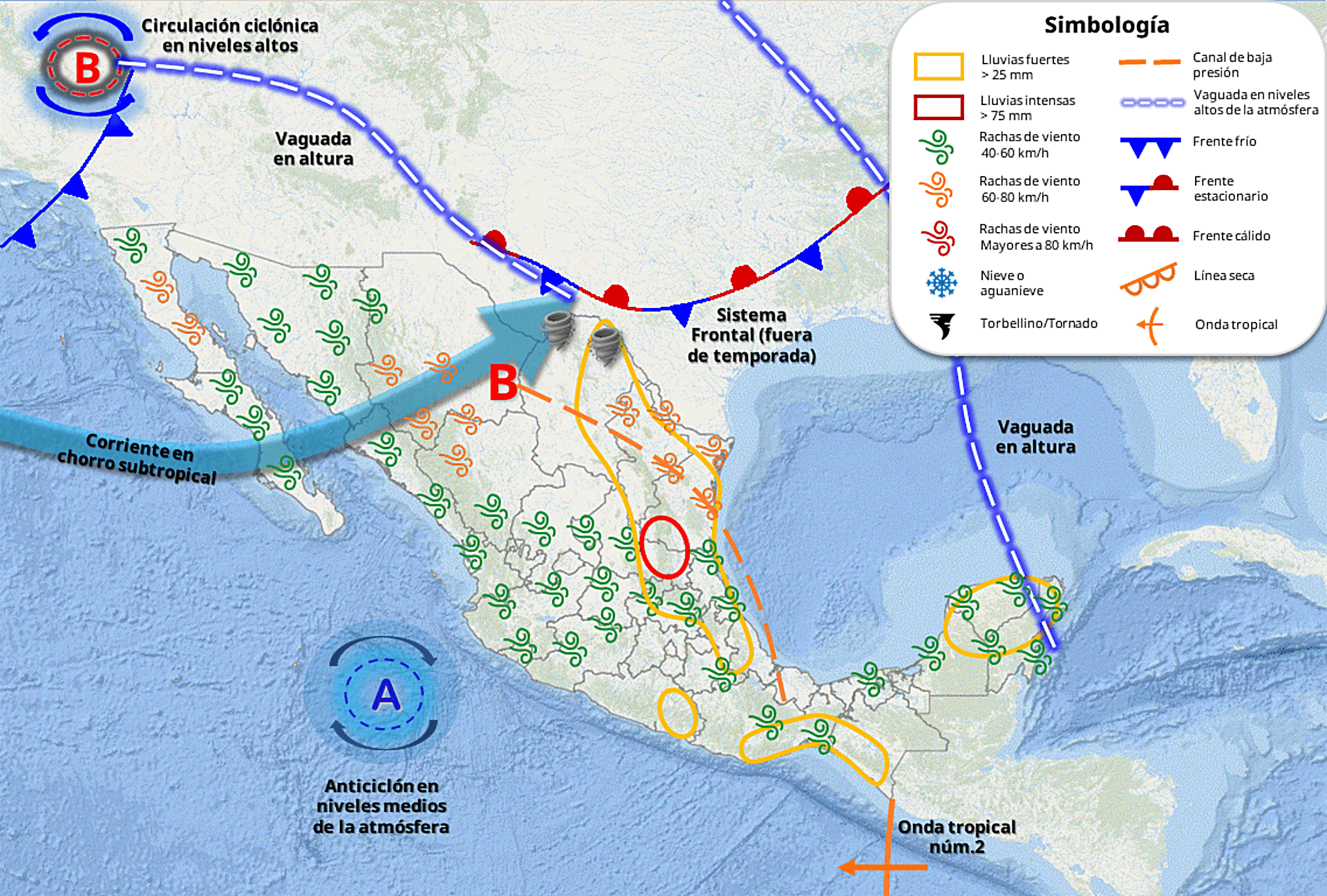 Fenómenos meteorológicos en México el 26 de mayo 2026.