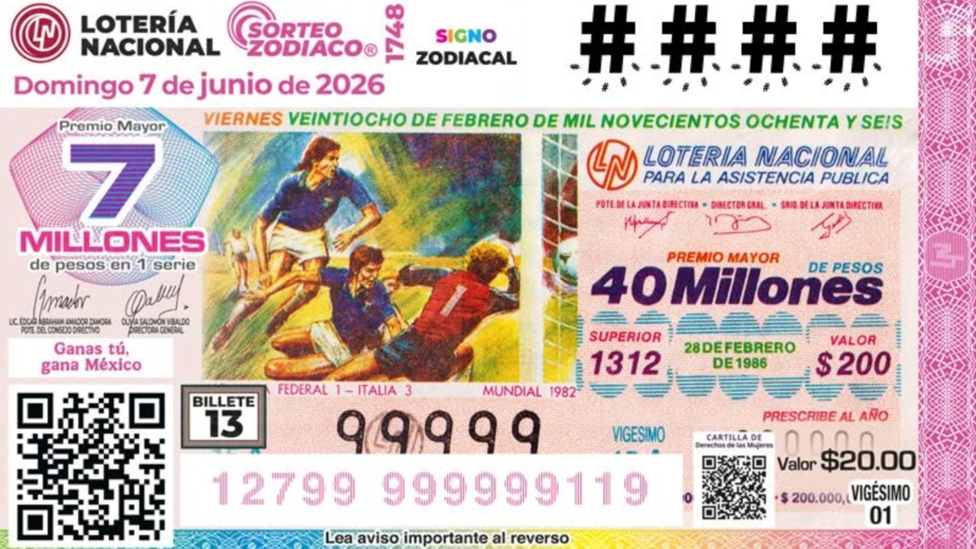 Billete Lotería Nacional 7 Junio 2026. Resultados Sorteo Zodiaco 1748