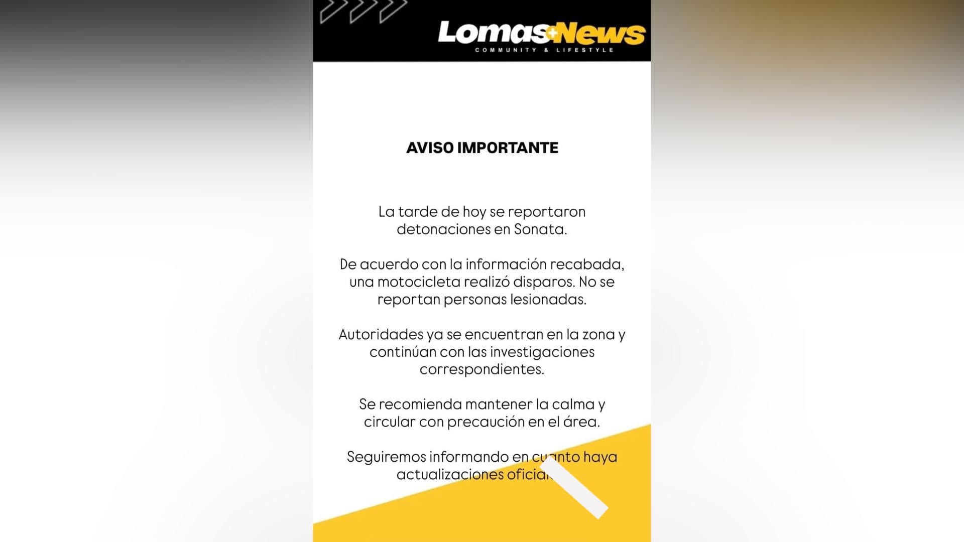 Comunicado de la administración de Lomas de Angelópolis por balacera en Plaza Adagio