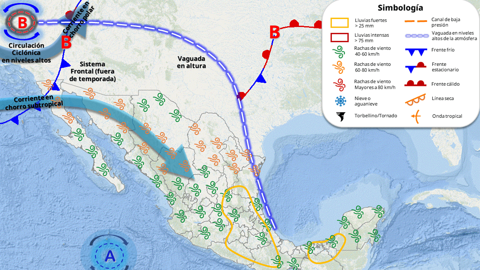 Pronóstico sobre el frente frío 52 el miércoles 27 mayo 2026.