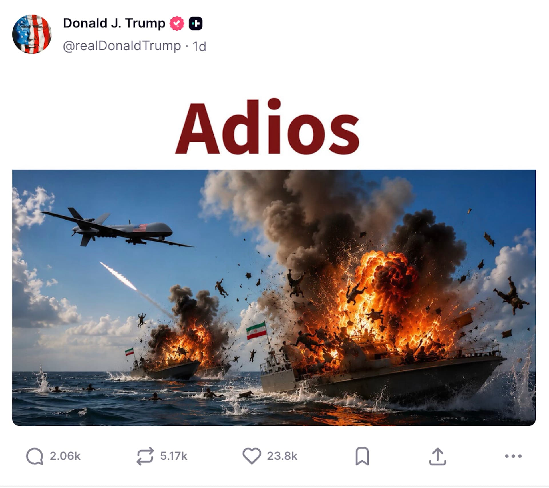 Publicación de Donald Trump sobre Irán en Truth Social