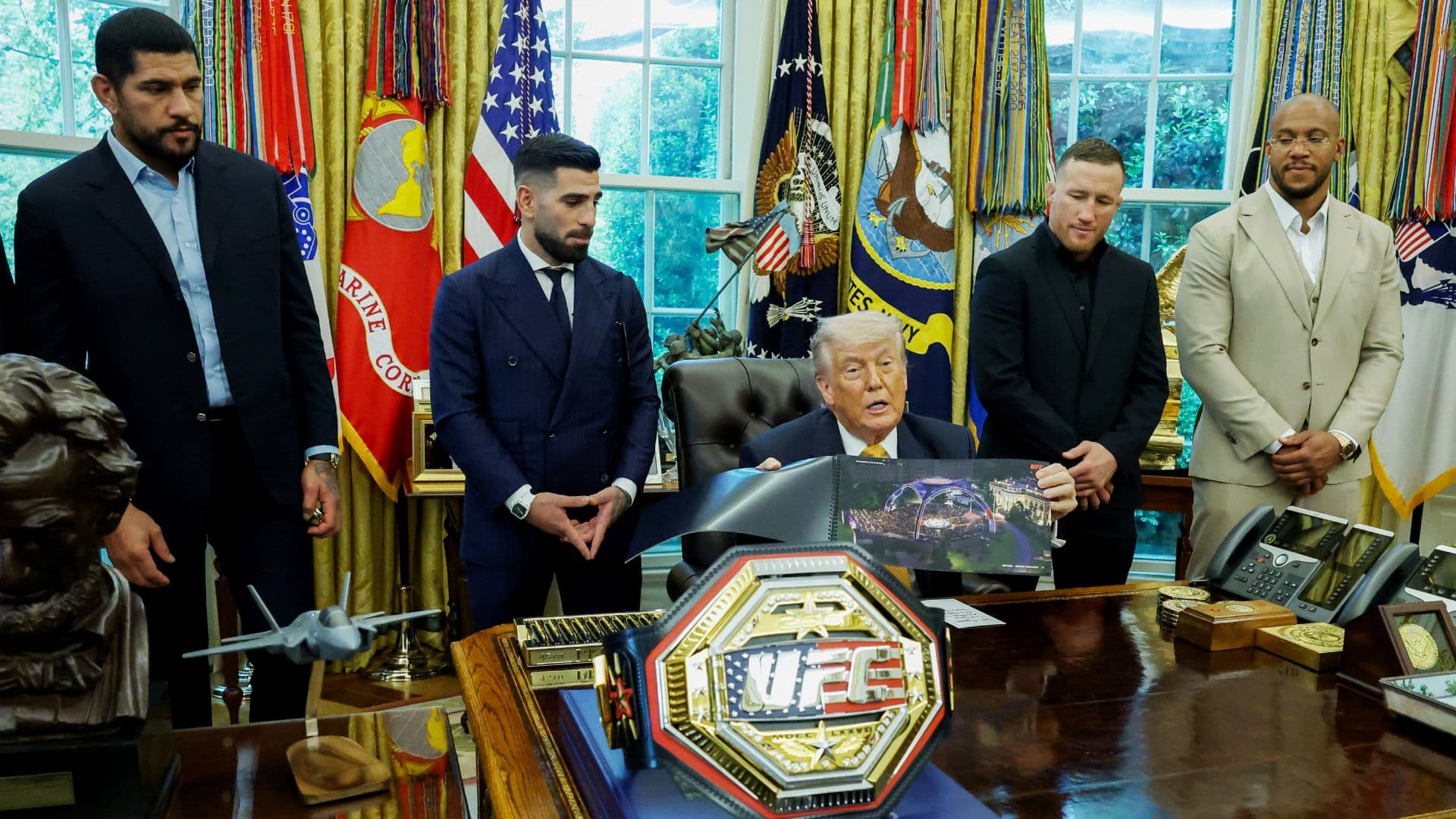 Donald Trump habló de la función UFC Freedom 250 desde el Despacho Oval hace unos días. Foto: Getty Images