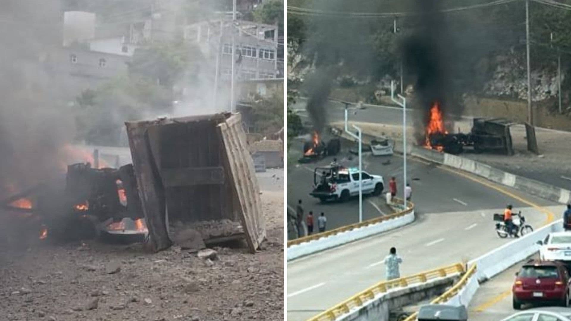 Camión Vuelca y se Incendia en Glorieta de Puerto Marqués en Acapulco, Guerrero