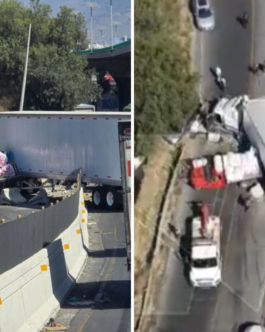 ¿Qué Pasó en Periférico Norte? Tráiler Provoca Carambola y Auto Queda a Punto de Caer a Barranco