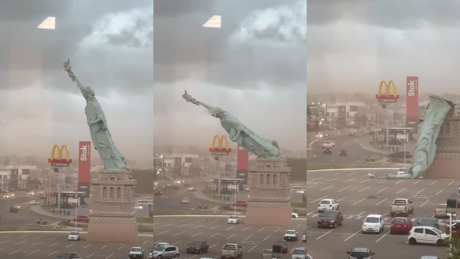 Video | Fuertes Vientos Derriban Réplica de Estatua de la Libertad, en Brasil