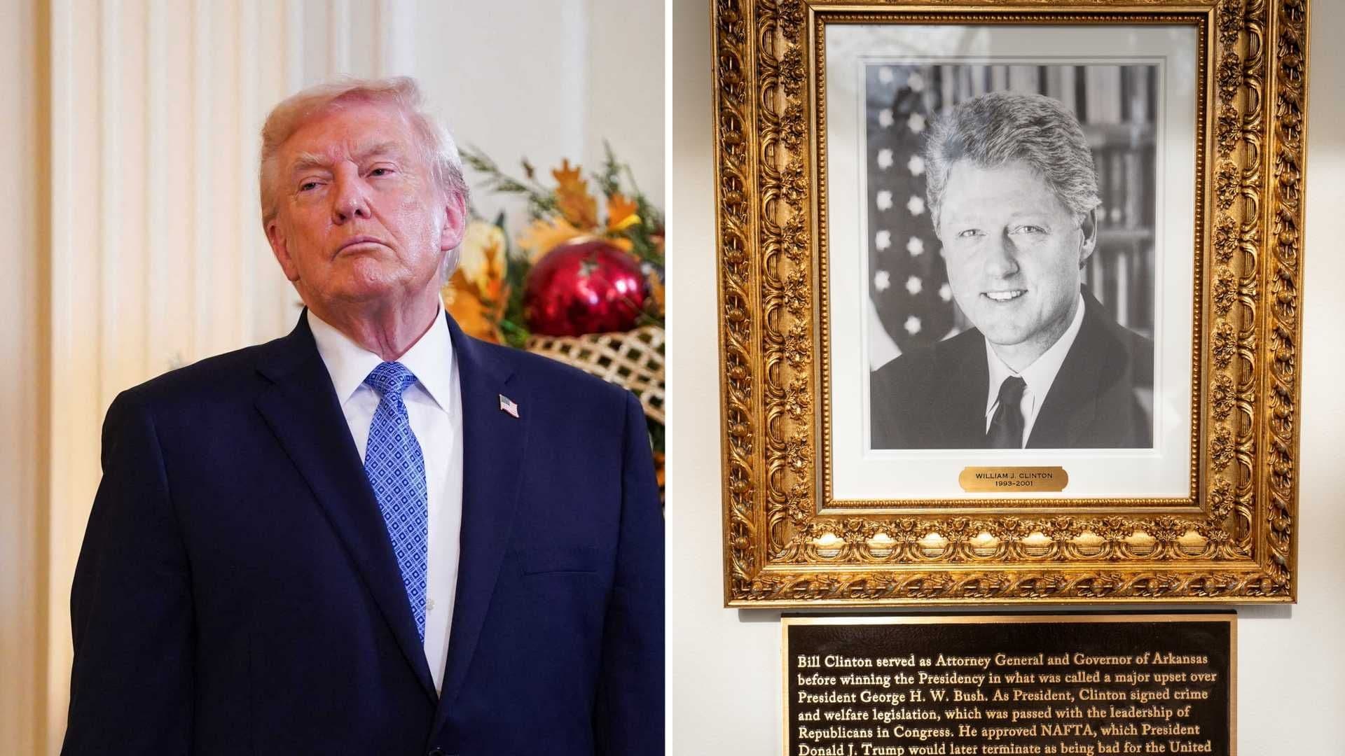 Trump Coloca Placas con Burlas hacia Expresidentes en sus Retratos en la Casa Blanca