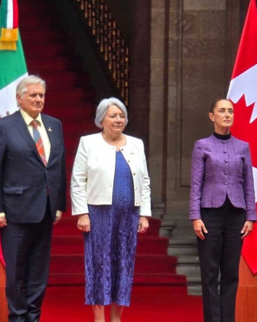 La presidenta de México, Claudia Sheinbaum, recibe a la gobernadora de Canadá, Mary Simon, en Palacio Nacional.