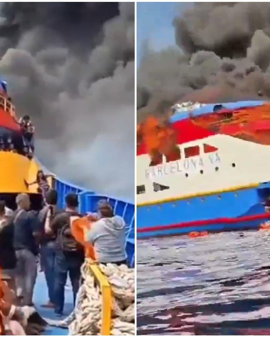 Las grabaciones muestran las intensas llamas y humo en el KM Barcelona.