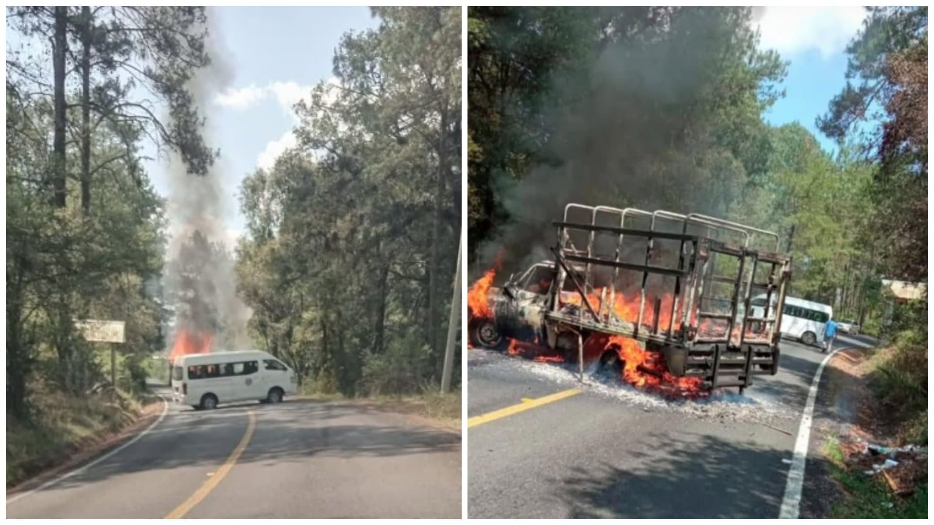 Incendios y bloqueos en Meseta Purépecha, Michoacán. Foto: Twitter @yaircastro19038