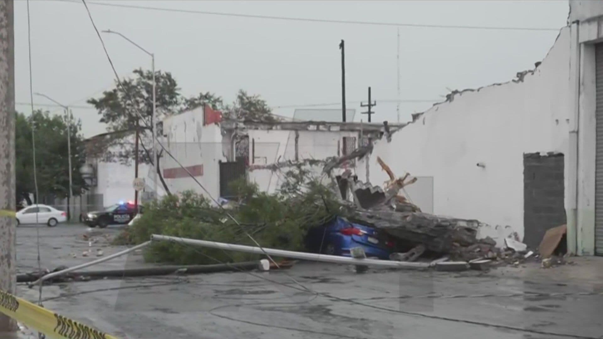 Colapsa Barda, Derriba Árbol y Cae Sobre Cuatro Vehículos tras Lluvias en Monterrey