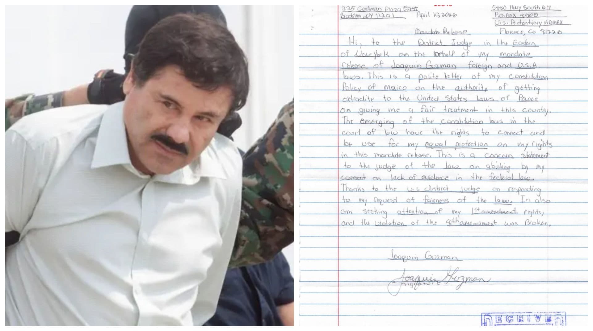 "El Chapo" Pide a Juez Cogan Trato Justo en EUA